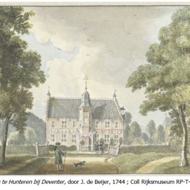 Huis te Hunteren, schilderij uit 1744, schilder J. de Beijer.