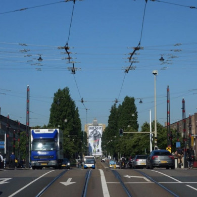 Steigerdoekreclame op de wolkenkrabber