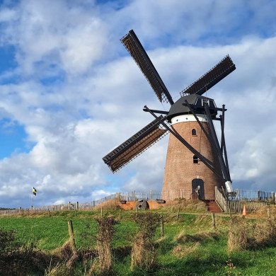 Düffels Möll, een 150 jaar oude molen op een heuvel, bij Stokkum in Gelderland. 