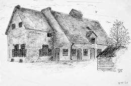 Loons kasteel getekend op 9-2-1958. Op een kaal zanderig erf